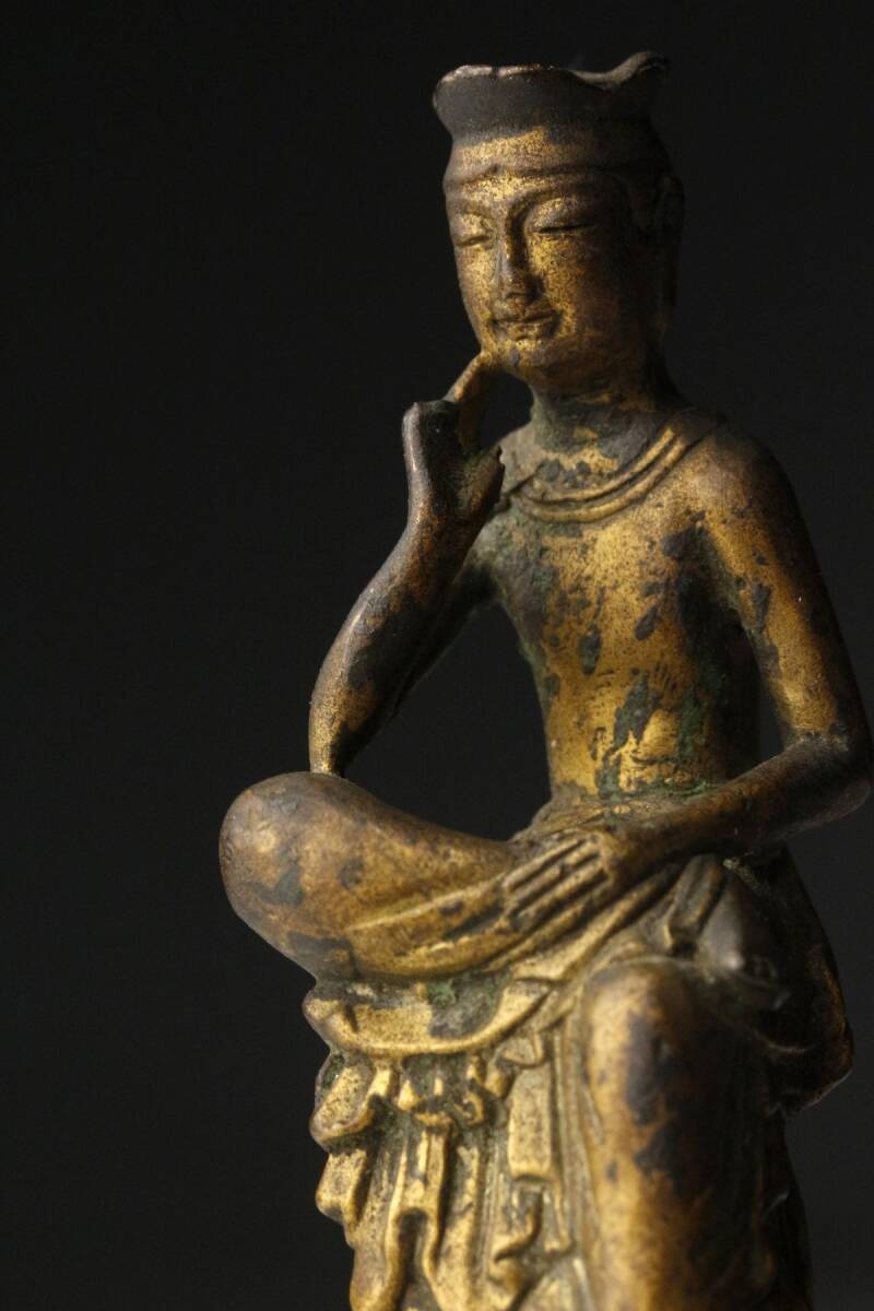 【LIG】朝鮮仏教美術 銅製鍍金 弥勒菩薩像 7㎝ 豆仏 コレクター収蔵品 [.RW]24.2の画像3