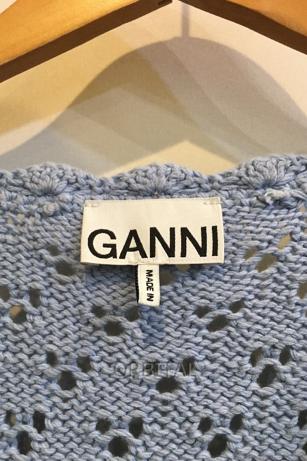 二子玉) GANNI ガニー 23SS ショートスリーブ レースニット ベルト付 フレンチスリーブ セーター ブルー XS 定価￥39,600-_画像7