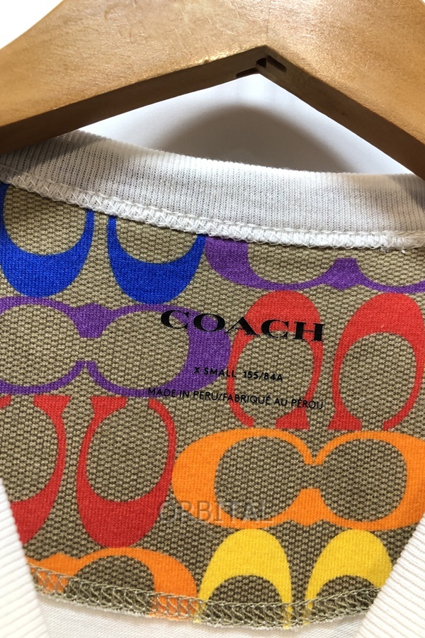 経堂) コーチ COACH レインボーシグネチャー ロゴ Tシャツ Tee サイズXS 定価3.5万位 ホワイト レディース タグ切_画像5