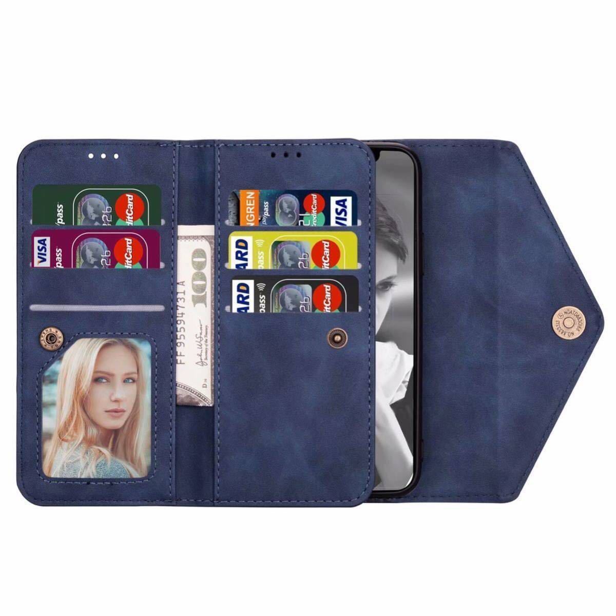 iphone8plus ショルダーケース iPhone7plus レザーケース アイフォン8プラス レザーケース 手帳型 カード収納 ブルー_画像4