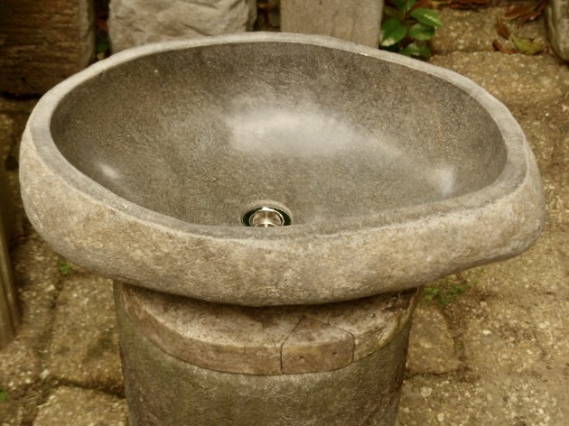 自然石の洗面鉢w53cm／23kg 排水栓付き ガーデニング　洗面ボウル　屋外洗面器　ガーデンエクステリア 0513_画像1