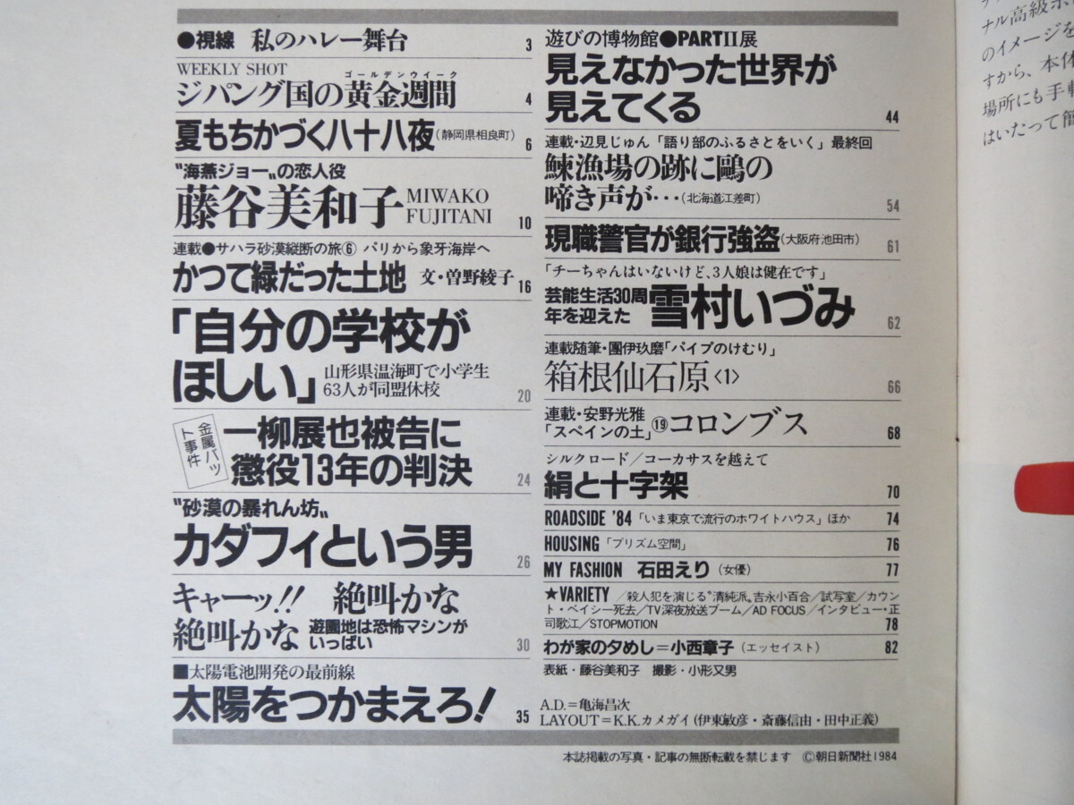 アサヒグラフ 1984年5月11日号／藤谷美和子 太陽電池開発 リビア/カダフィ大佐 温海町/小学生同盟休校 雪村いづみ 江差町 絶叫マシン_画像9