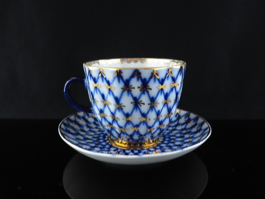 Lomonosov/ロモノーソフ Cobalt Net/コバルトネット Anna Yatskevich カップ&ソーサー Imperial Porcelain/インペリアルポーセレン [1]_画像3