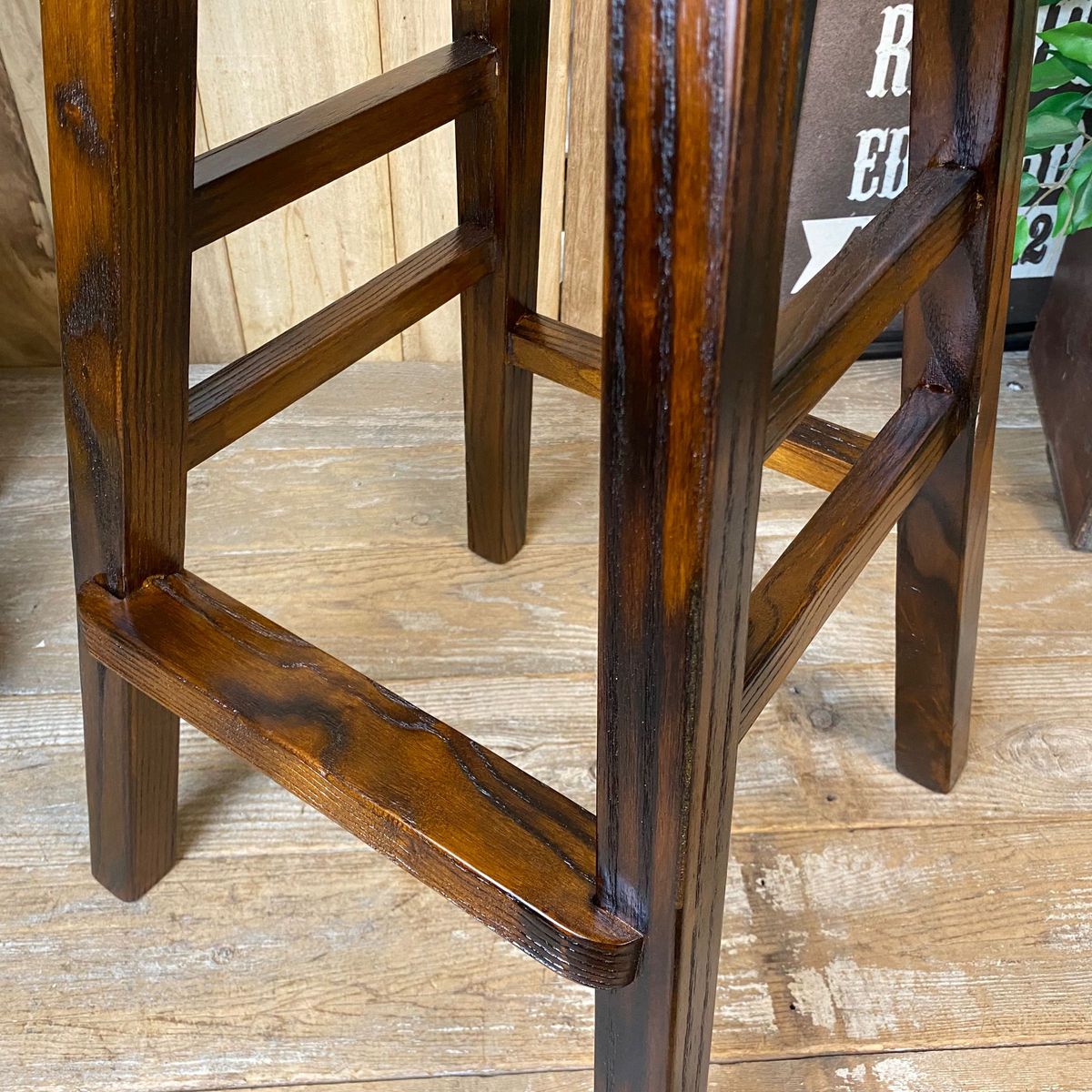 アジアンエスニックナチュラルウッド木製カウンターチェアハイスツール天然無垢材飾り台ディスプレイ台椅子イス