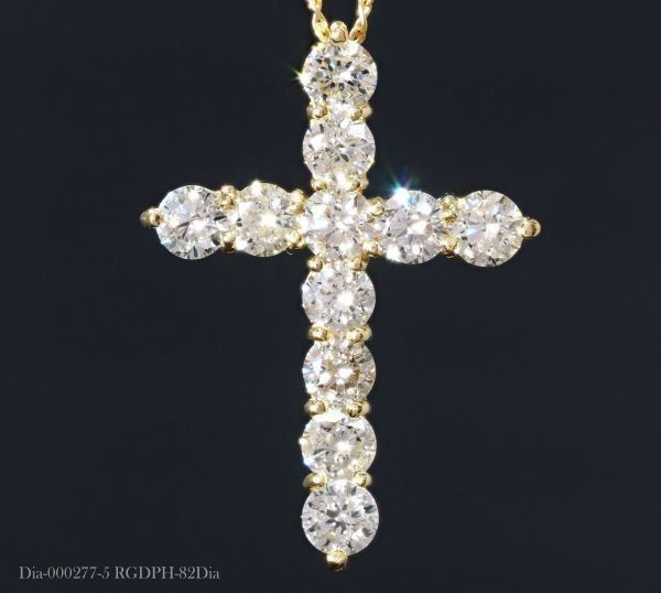 大型 ダイヤモンド ネックレス クロス 1ct K18YG 18金製品 国内生産 限定 4411の画像2