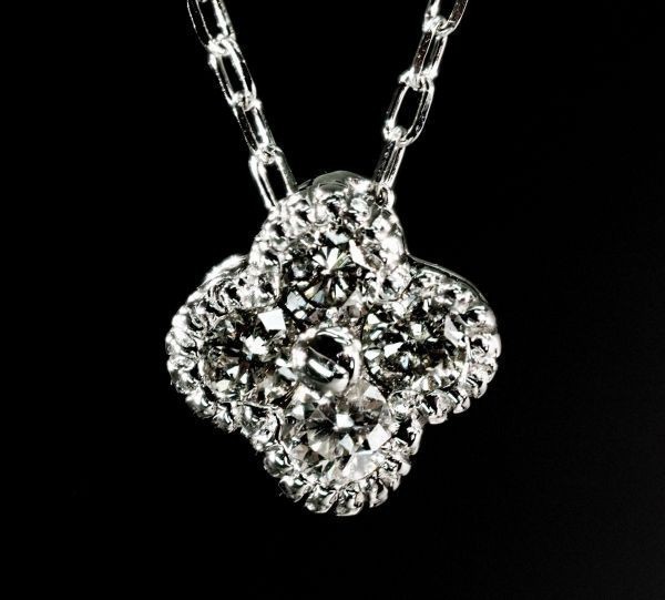 【華】プラチナ製 上品 高純度 ダイヤモンド ネックレス クローバー モチーフ( PT850 刻印有 Di367 3322の画像4