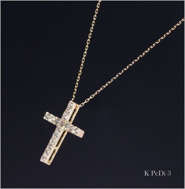 ダイヤモンド ネックレス クロス K18YG 18金製品 国内生産 刻印有 限定 4411の画像3