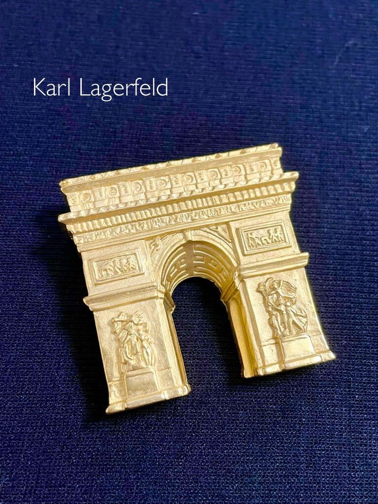 希少＊Karl Lagerfeldカールラガーフェルド ヴィンテージ 凱旋門デザイン ブローチ ゴールド色_画像1