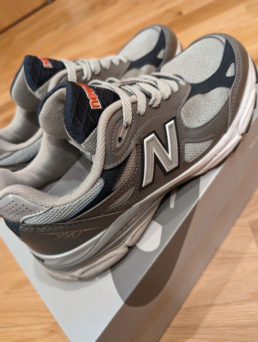 new balance ニューバランス 26cm M990GJ3 USA製 40周年 レザー メッシュ グレー スニーカー