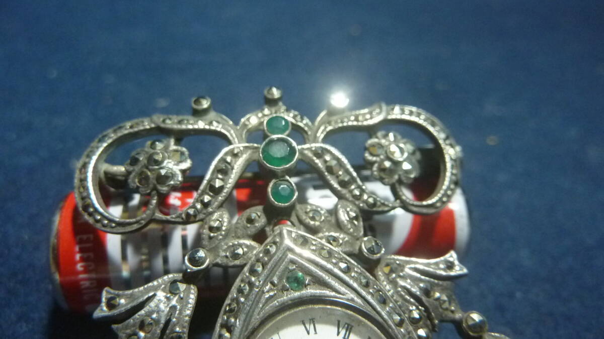 中古品！アンティークな時計付ブローチ.銀製925の刻印有.時計はジャンク扱い,マニア必見。_画像3