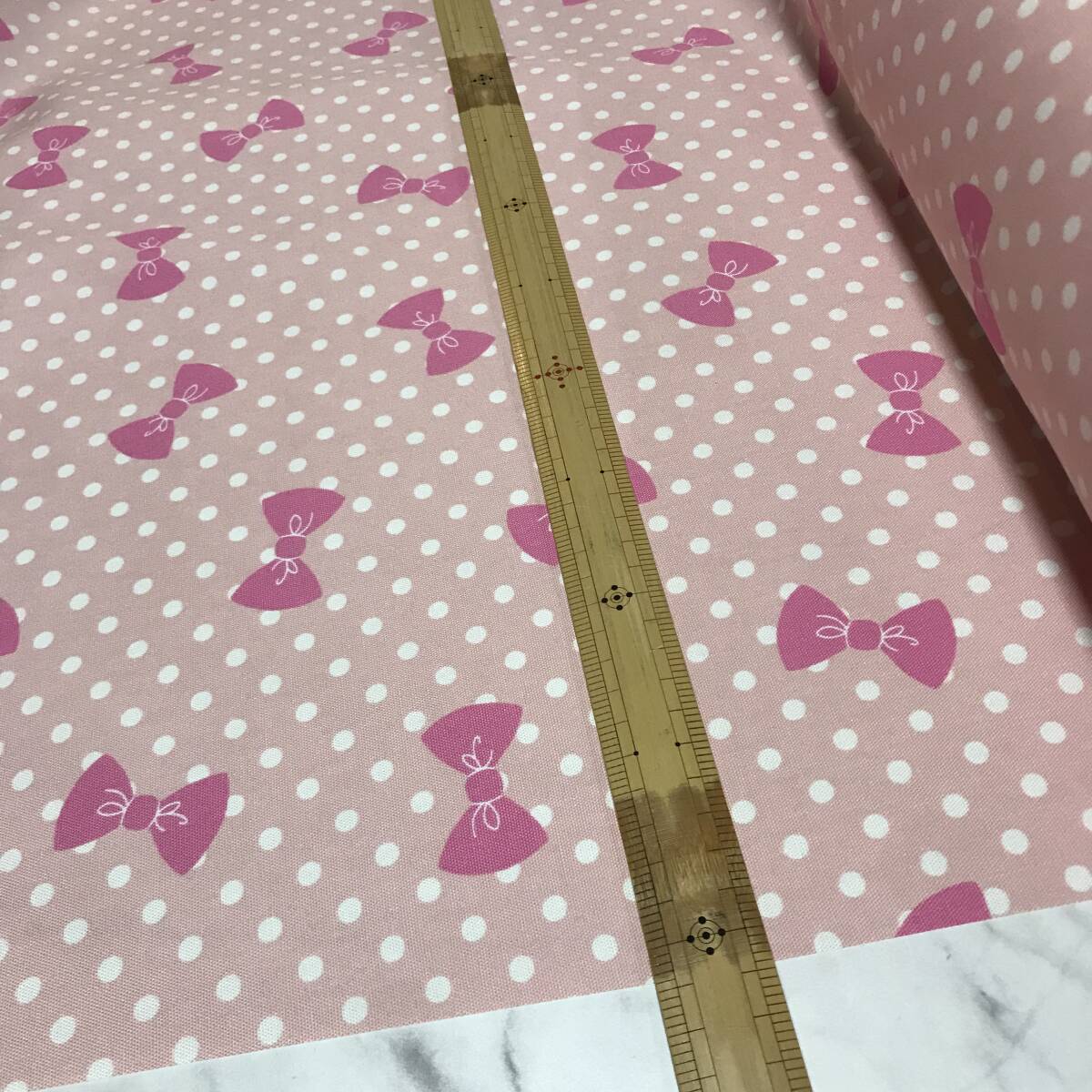 日本製 3m Handworks Fabric⑧ ドットリボン柄 ピンク オックス ハギレの画像2