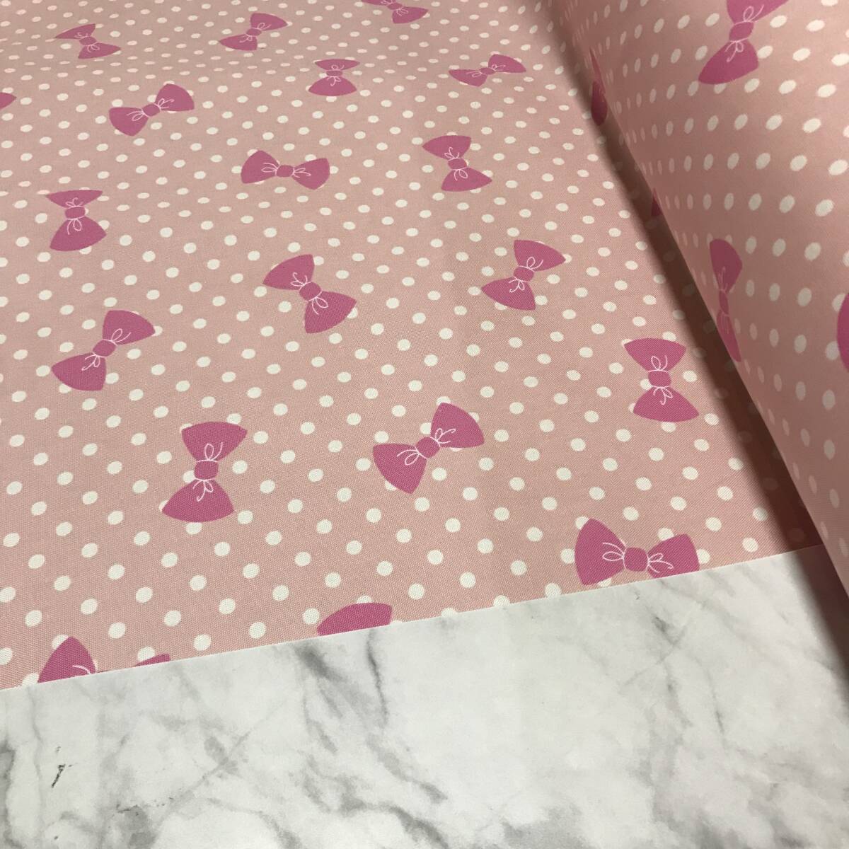 日本製 3m Handworks Fabric⑧ ドットリボン柄 ピンク オックス ハギレの画像1