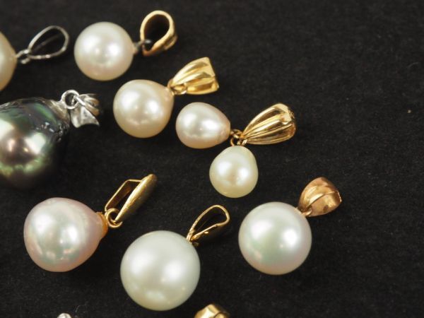 K18 K14 WG pearl pendant top gorgeous together 12 point set pearl Gold accessory 