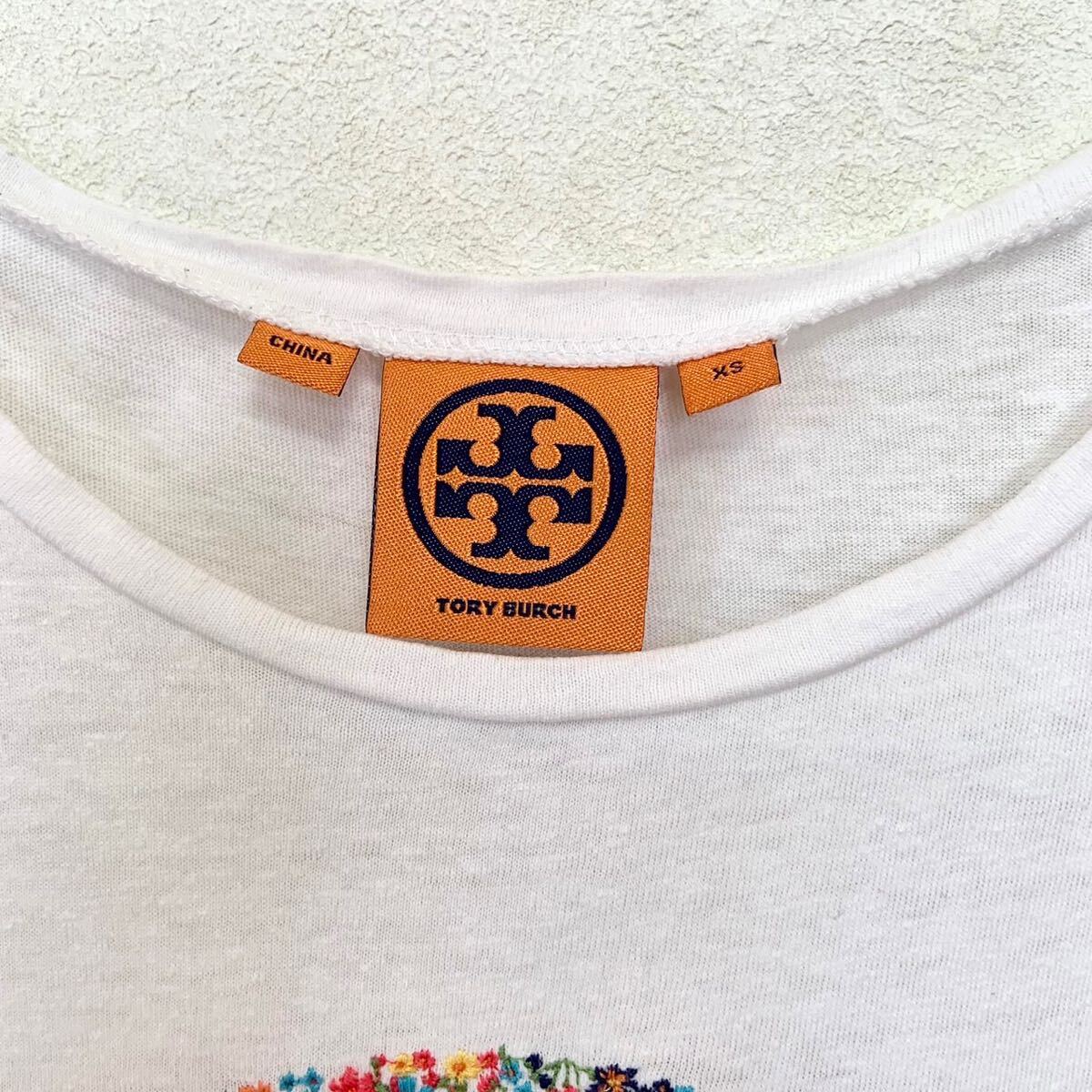 トリーバーチ TORY BURCH T-Shirt Tシャツ 半袖 ロゴ コットン100% サイズXS (M相当) 白 マルチカラー レディース トップス