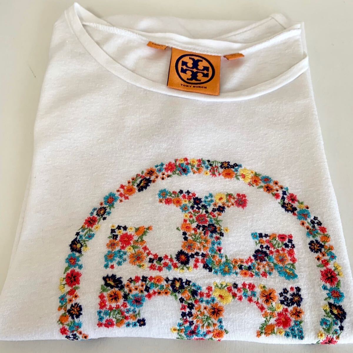 トリーバーチ TORY BURCH T-Shirt Tシャツ 半袖 ロゴ コットン100% サイズXS (M相当) 白 マルチカラー レディース トップス_画像8