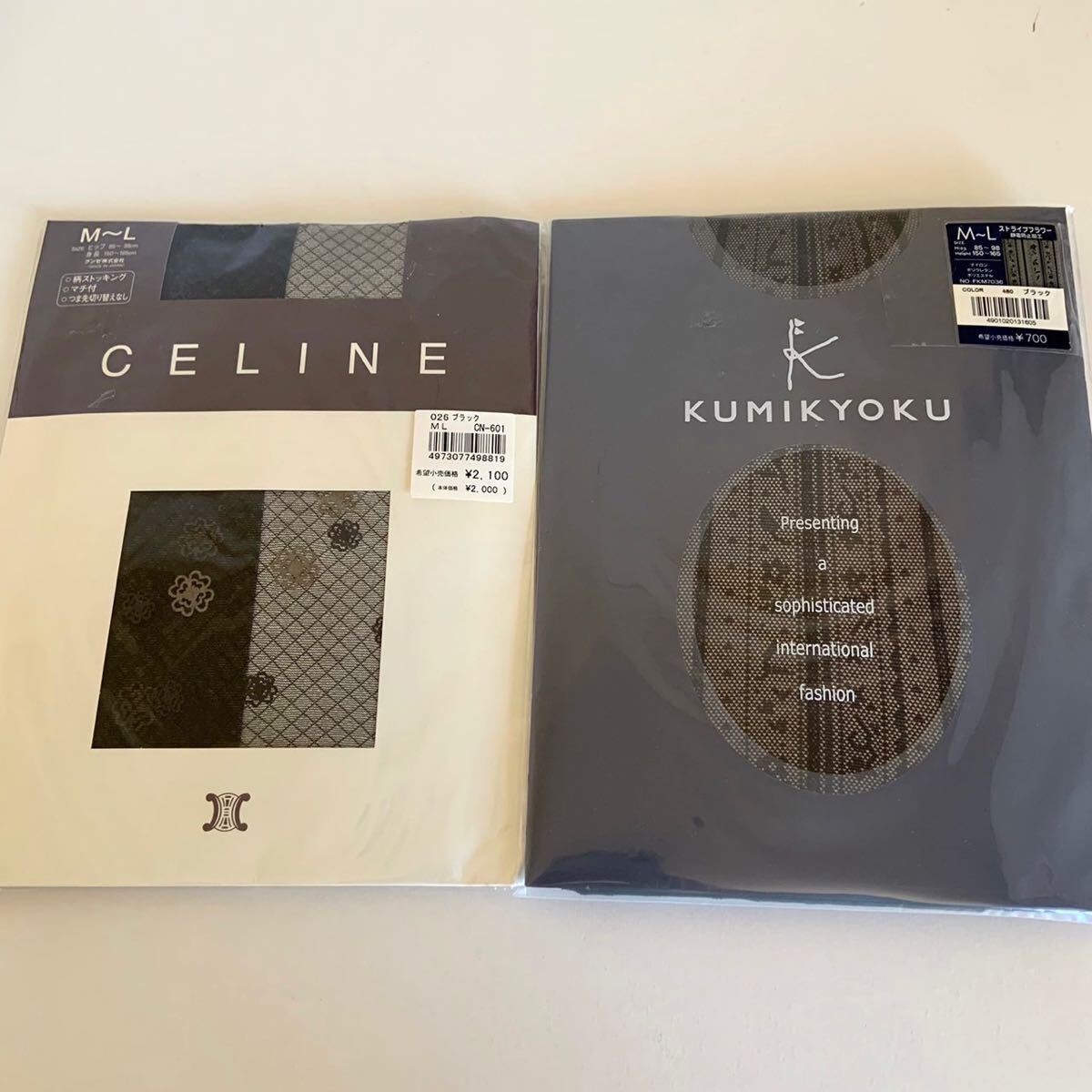 未使用 CELINE セリーヌ 組曲 KUMIKYOKU 柄物 パンティストッキング 2点セット サイズM〜L フラワー柄 パンスト インナー