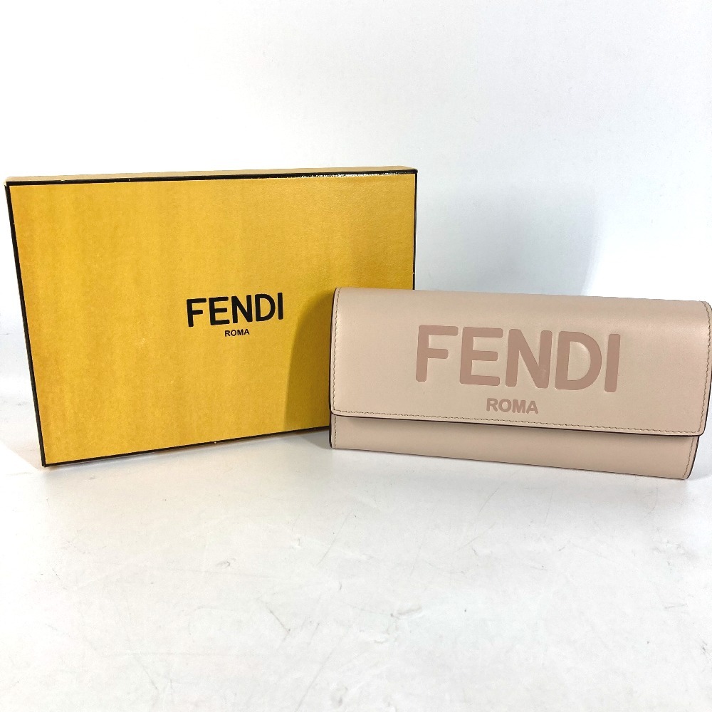 新品同様 FENDI フェンディ 8M0251 ロゴ フラップ ロングウォレット 長財布 ベージュ レディース【中古】_画像2