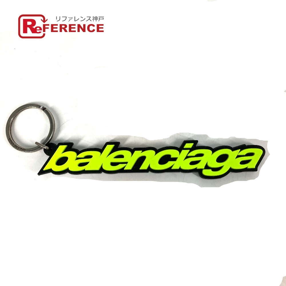 美品 BALENCIAGA バレンシアガ ロゴ バッグチャーム キーホルダー ブラック メンズ【中古】_画像1