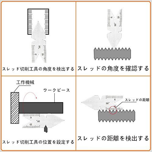 トル法と60°米国?位 55°インチと60°メー センターゲージ ツール ピッチゲージ スクリュー 4ピースセットねじピッチゲージの画像3