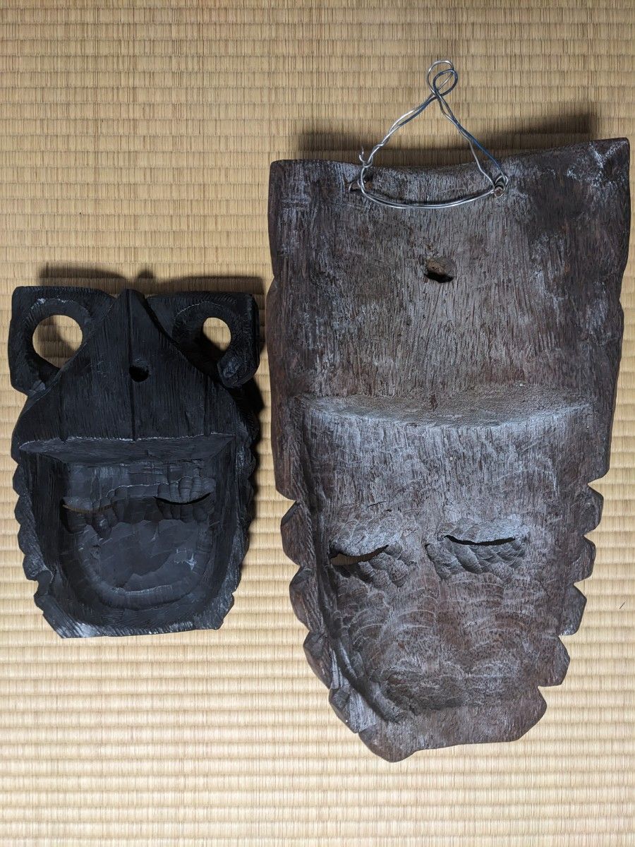 木彫り　置物　海外　黒　インテリア　アジアン　ハワイ　お面　お土産　オブジェ　工芸品　オブジェ