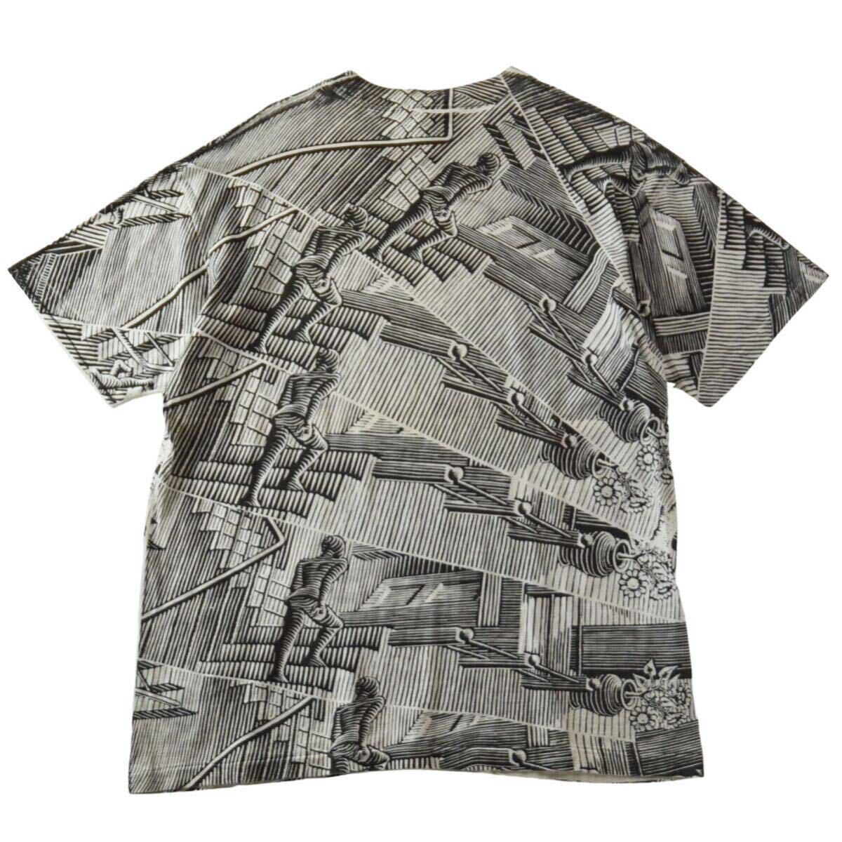 希少【90s M.C.Escher 総柄 マルチ アートプリントTシャツ ANDAZIA XL】ウィンテーシ エッシャー シングルステッチ オールオーバー 相対性_画像2