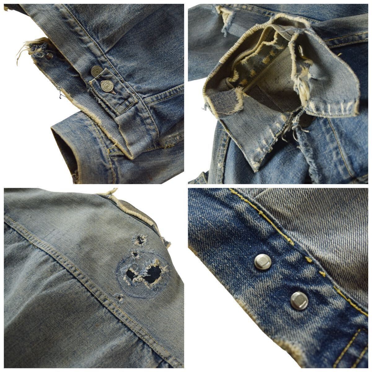 希少 50s 60s 【LEVI'S 507 セカンド デニム ジャケット オリジナル】ウィンテーシ 507XX Gジャン リーバイス ボロ Boro 38程度 ビンテージ_画像9