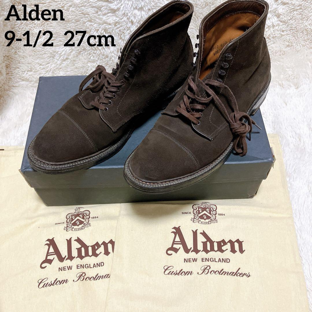 高級 美品 イタリア製 オールデン Alden チャッカブーツ ドレスシューズ スエードストレートチップ 27cm 9-1/2 4083 革靴 保存袋 箱付き_画像2