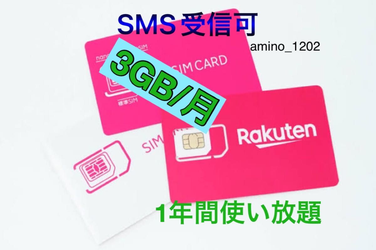 楽天プリペイドsimカード　月3GB高速データ通信専用  SMS受信可  データSIM SMS認証