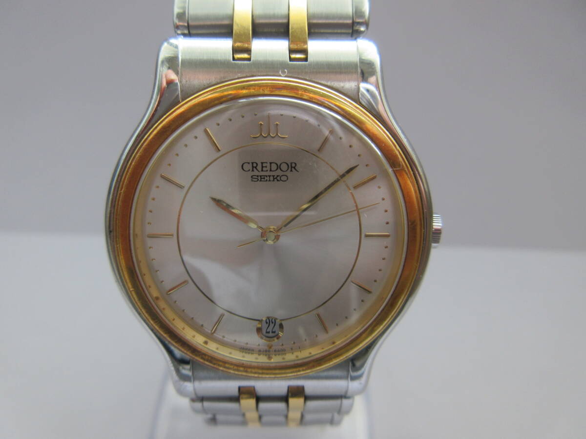 S【5-17】●7 SEIKO セイコー クォーツ腕時計 CREDOR クレドール 18KT 8J86-6A00 イエローゴールド コンビ デイト 電池切れ_画像2