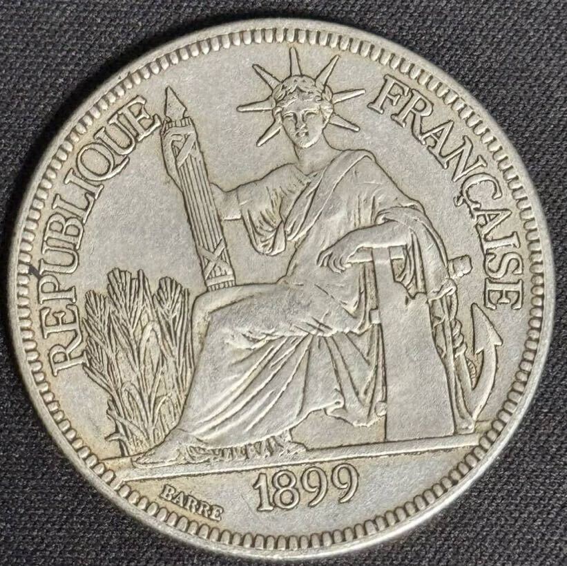コイン 古銭 硬貨 自由の女神 貿易銀 フランス領インドシナ 銀貨 大型銀貨 ピアストル リバティ 銀貨の画像1