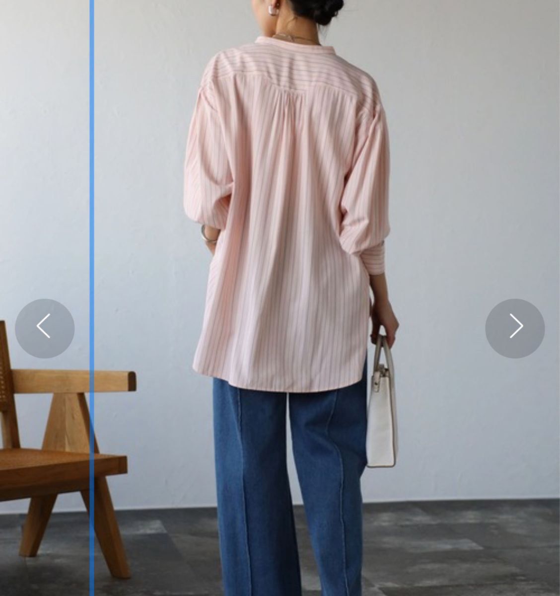 定価5390円　新品タグ付き　フリーサイズ　ストライプシャツ　ドルマンシャツ　ピンクかクリーム色