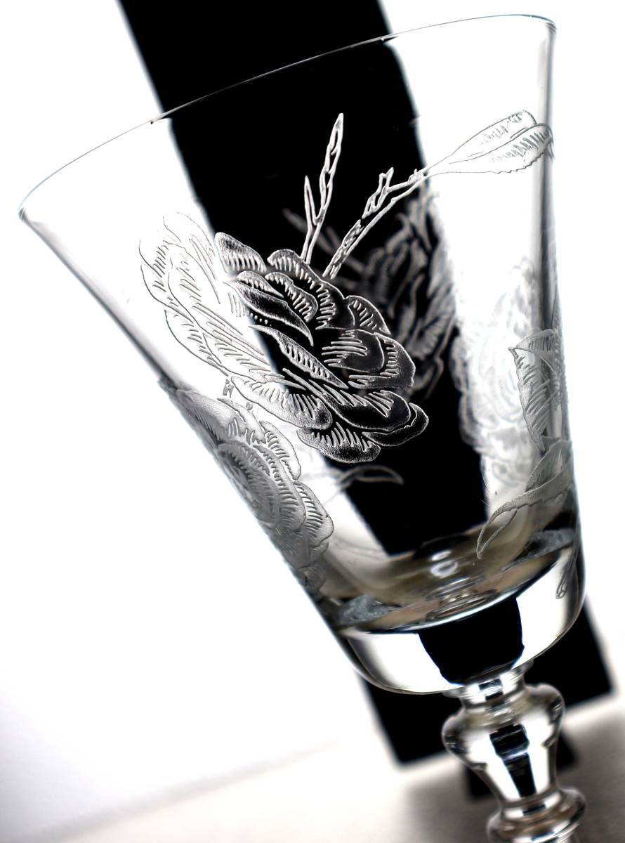 349★検 オールド バカラ グラス ）フォストリア Fostoria 薔薇柄 エッチング ワイン ◆アンティーク グラス の画像5