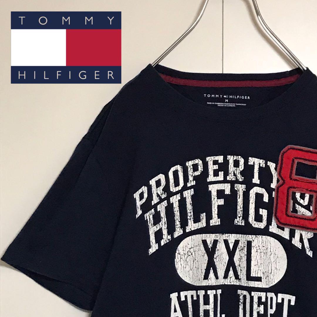 【定番】トミーヒルフィガー ビッグプリントTシャツ　ネイビー　M A1155_画像1