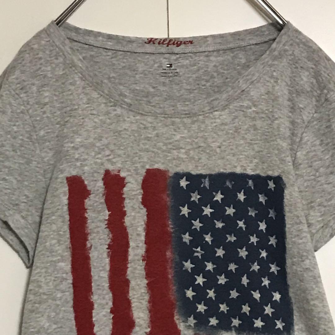 [ popular standard ] Tommy Hilfiger star article flag print T-shirt tight A1154