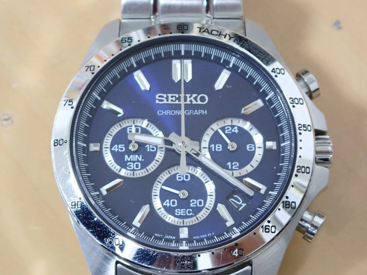 47700★セイコー SEIKO 8T63-00D0 クロノグラフ SS ブラック文字盤 クオーツ メンズ腕時計　中古　不動_画像1