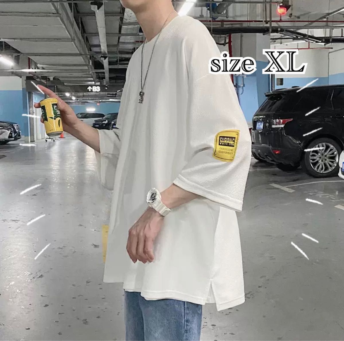 【週末セール】メンズ オーバーサイズ Tシャツ ストリート ビックシルエット 韓国 白 XL トップス メンズライク