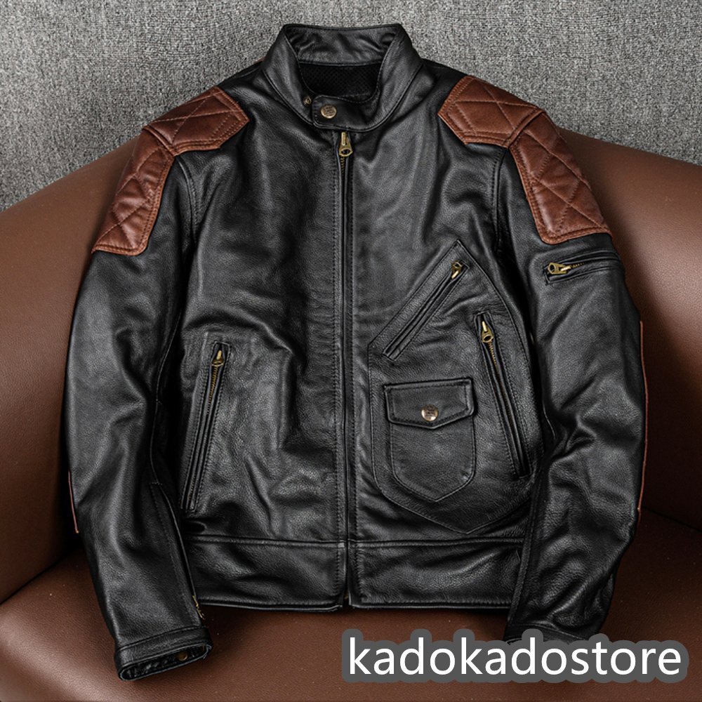 ★新品★レザージャケット 上品　バイクジャケット　本革 牛革カウハイド ライダースジャケット 　革ジャン Ｓ～5XL_画像1