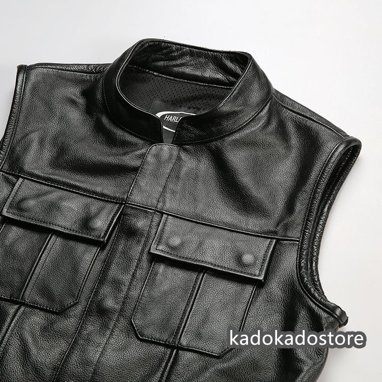 ★新品★メンズレザー　ハレー　ジャーキン ベスト 本革　牛革　大きいサイズあり　バイクジャケット ライダース　S～7XL　黒_画像4