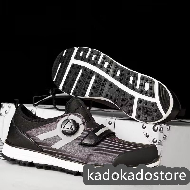 新品★ゴルフシューズ 新品 メンズ スポーツ靴 スニーカー 強いグリップ ソフトスパイク運動靴 グラデーション 防滑撥水 黒系25-27.5