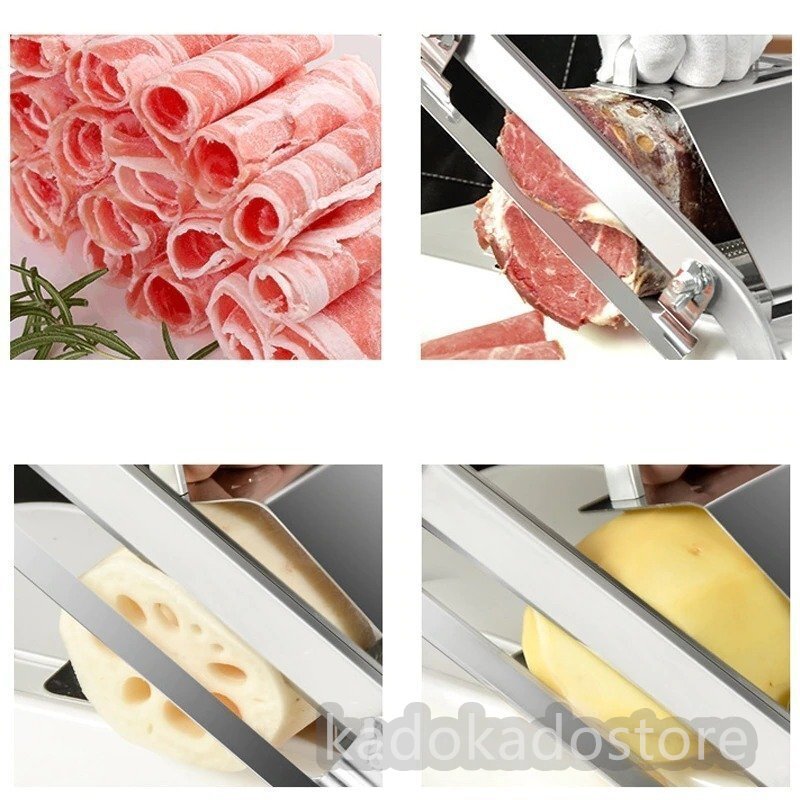 ミートスライサー 手動スライス 切断機 冷凍牛肉 野菜 家庭用 カッター ステンレススチール 厚さ調整可能 0.25-25mm_画像4