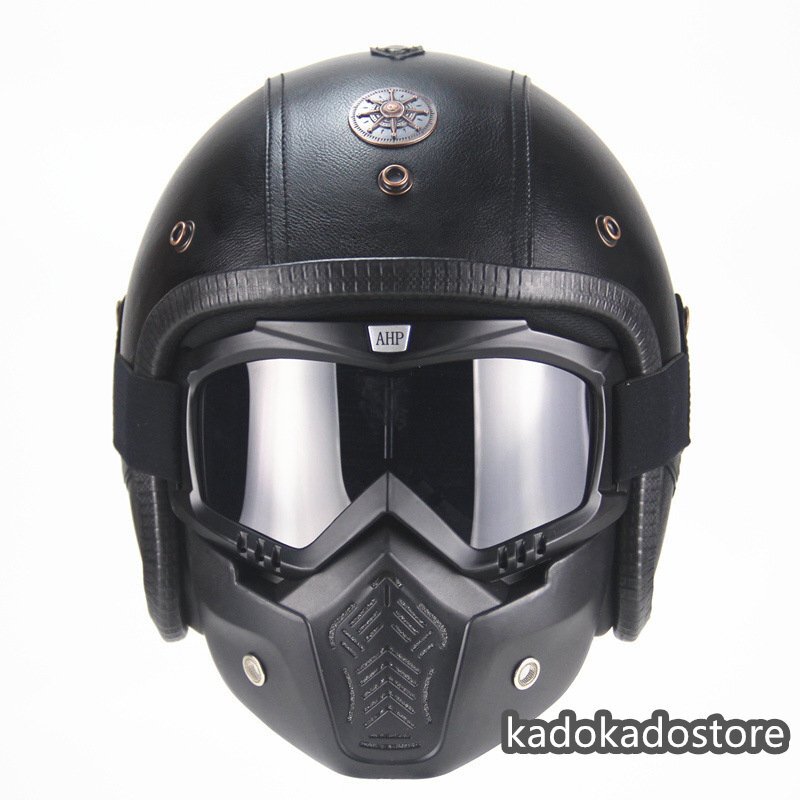 ハーレーヘルメット バイクヘルメット ジェットヘルメット PUレザー バイザー付き ゴーグル M-XXL_画像2