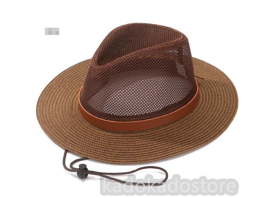 メンズ 麦わら帽子 ストローハット　紫外線対策　UVカット　農作業 通気 　お父さんに_画像1