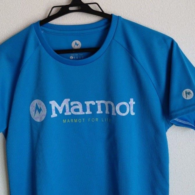 Marmot Tシャツ 半袖Tシャツ ランニングシャツ 水色 ライトブルー 即乾 速乾 透湿 women's M