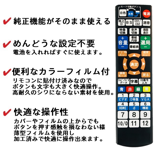 【代替リモコン91a】防水カバー付 AKIA RC-T05DBA-AK 互換 送料無料 (液晶テレビ用 アキアダイレクト)_画像2