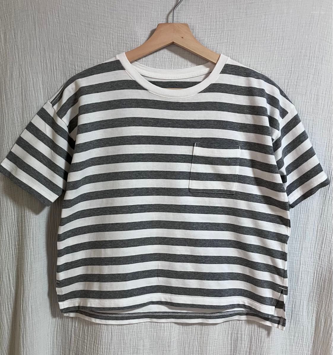 MUJI 無印良品　レディース　太番手コットンクルーネックワイドボーダーTシャツ(半袖)白×杢グレー　XS〜Sサイズ(ゆったりめ)