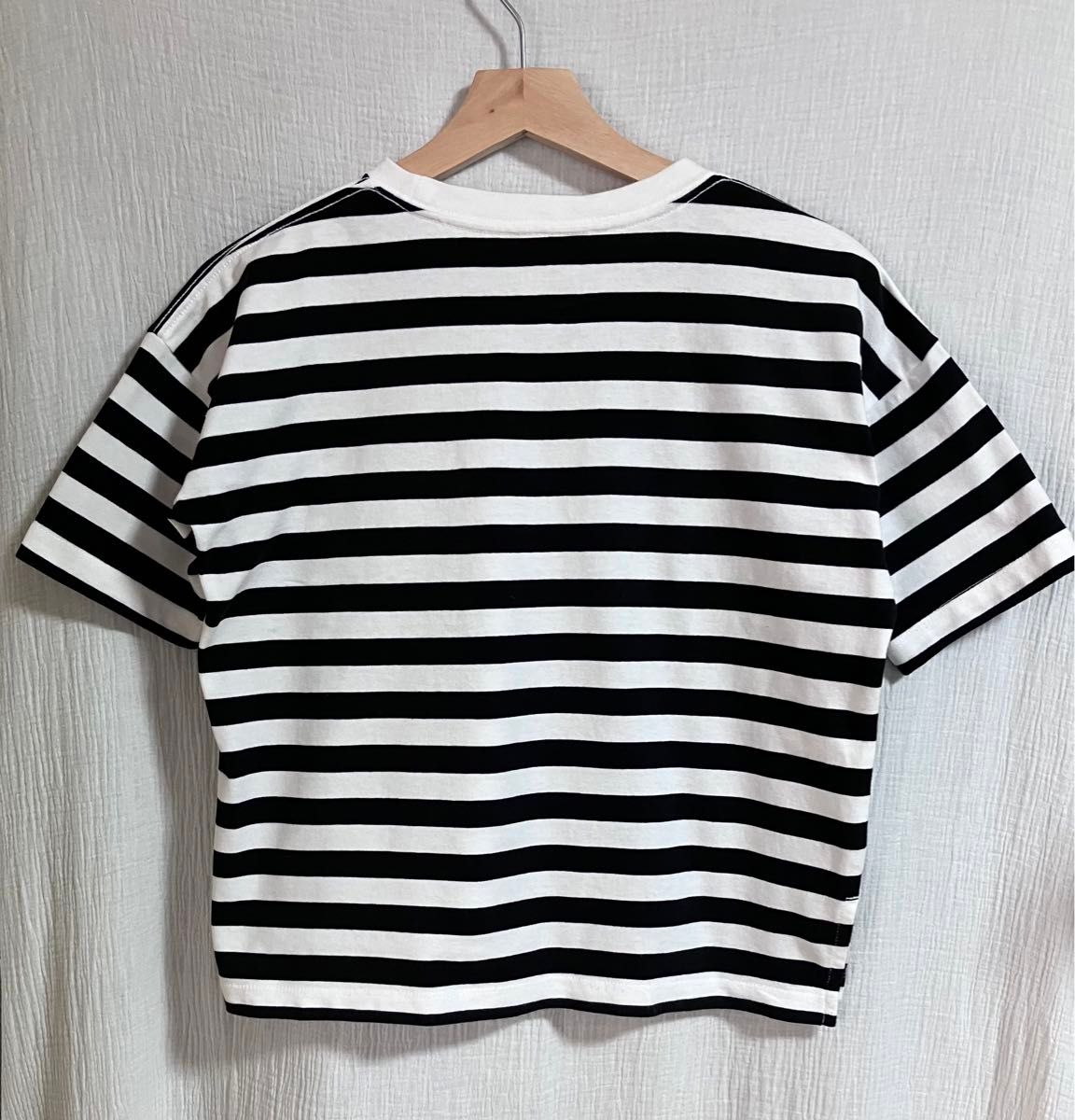 MUJI 無印良品　レディース　太番手コットンクルーネックワイドボーダーTシャツ(半袖) 黒×白　XS〜Sサイズ(ゆったりめ)