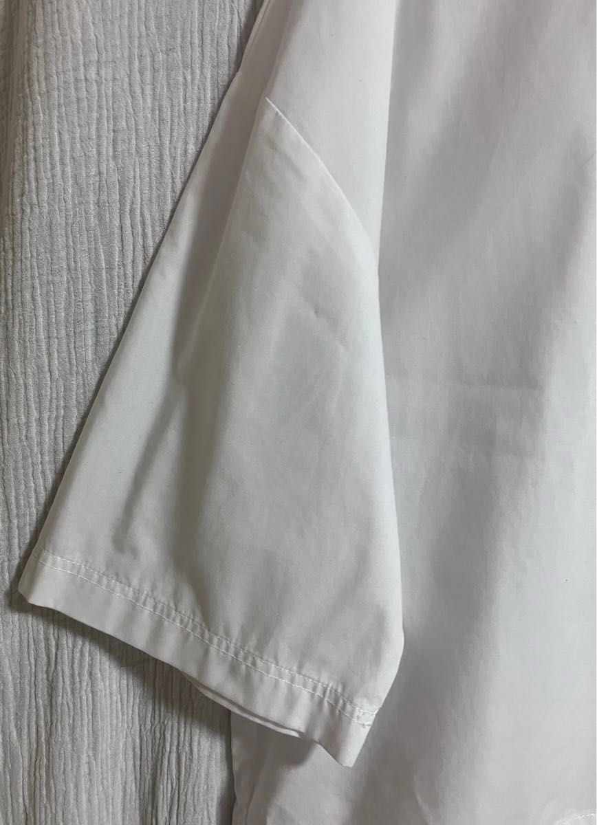 訂正版　MUJI 無印良品　洗いざらしブロードリブ付き　五分袖　ブラウス　オフホワイト　XS〜S(大きめ)