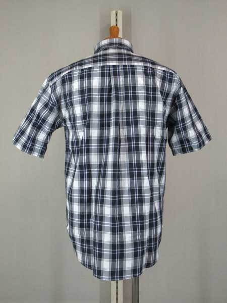 夏 FILA 半袖 綿1Pロゴ刺繍BDシャツ チェック柄 黒紺×白 LL_綿 ポリエステル T/Cブロード生地を使用