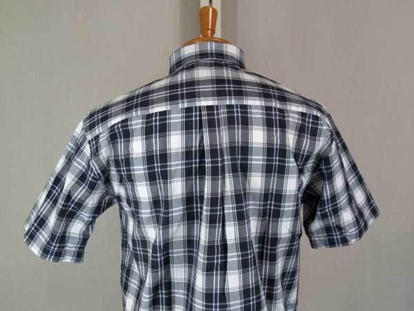 夏 FILA 半袖 綿1Pロゴ刺繍BDシャツ チェック柄 黒紺×白 L_綿 ポリエステル T/Cブロード生地を使用
