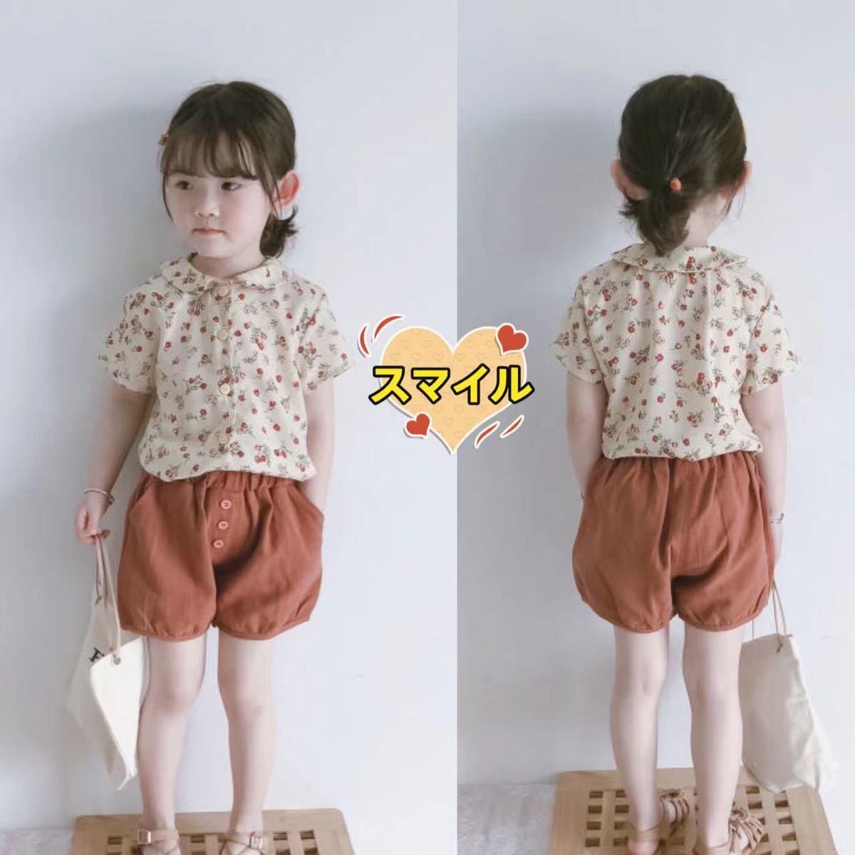 キッズセットアップ　花柄シャツ　カボチャパンツ　上下セット　女の子夏服100_画像2